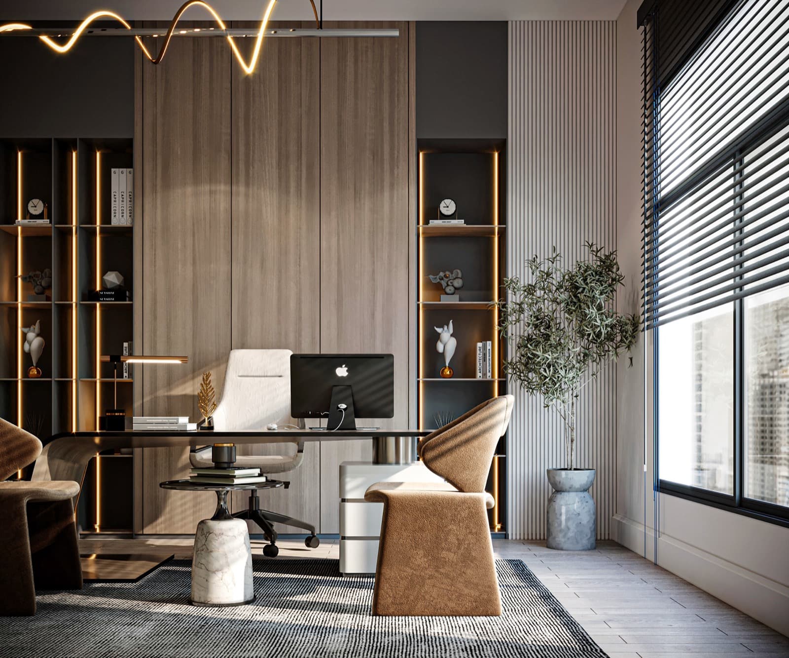 An office interior with glass partitions and a clean, practical workspace layout.