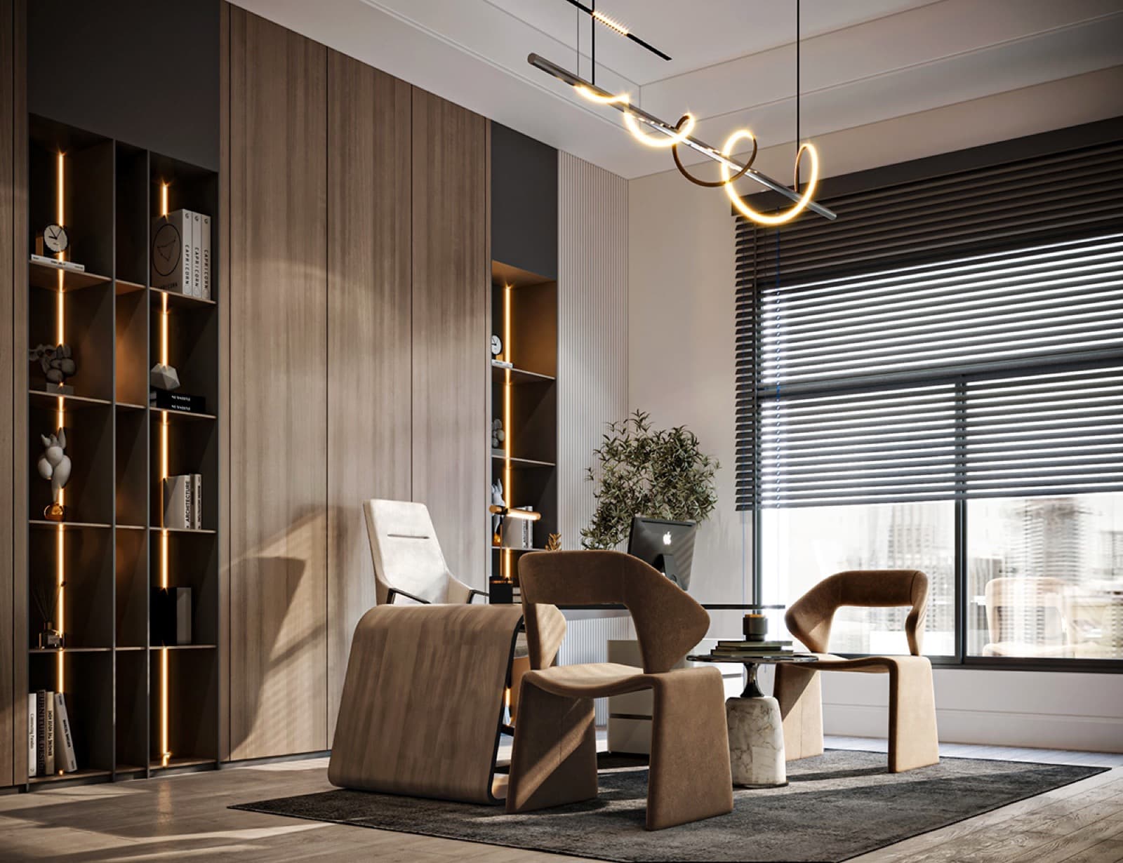 A functional office layout with individual workstations and storage.